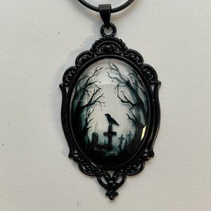 Gothic Crow Raven Necklace Cemetery Pendant Halloween Goth Pagan Victorian Jewel
